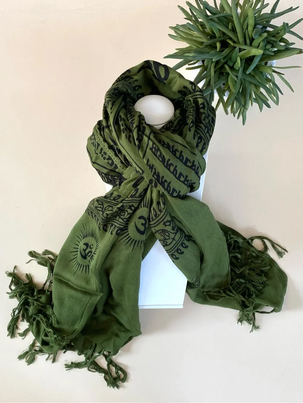 Indian Hindi Spiritual Meditation Shawl Wrap Scarf in Olive Green